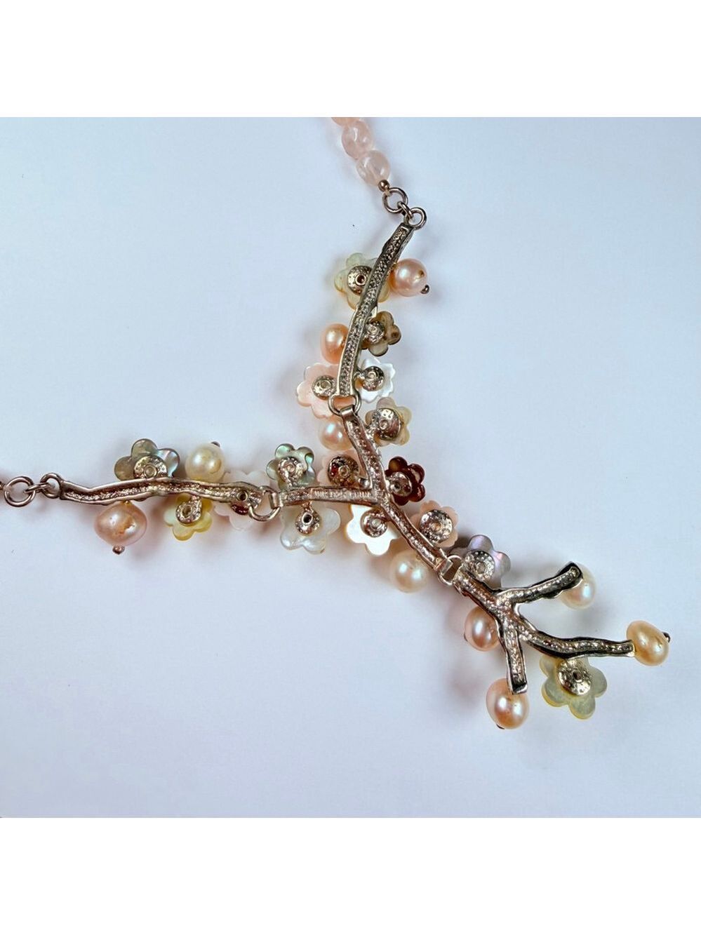 Whitney Kelly Rose Quartz MOP Pearl Mosaic Flower Sterling Silver 925 Necklace - Picture 8 of 12